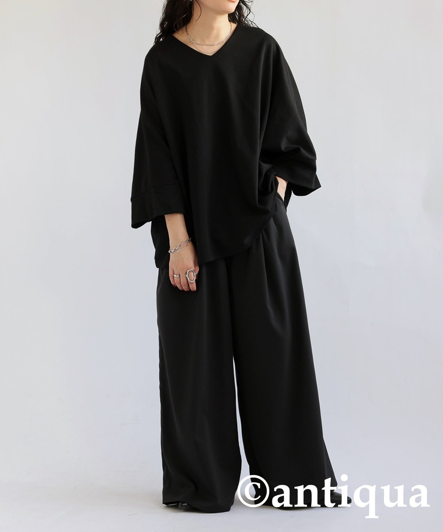 Ponte fabric Ladies T -shirt three quarter sleeve solid color