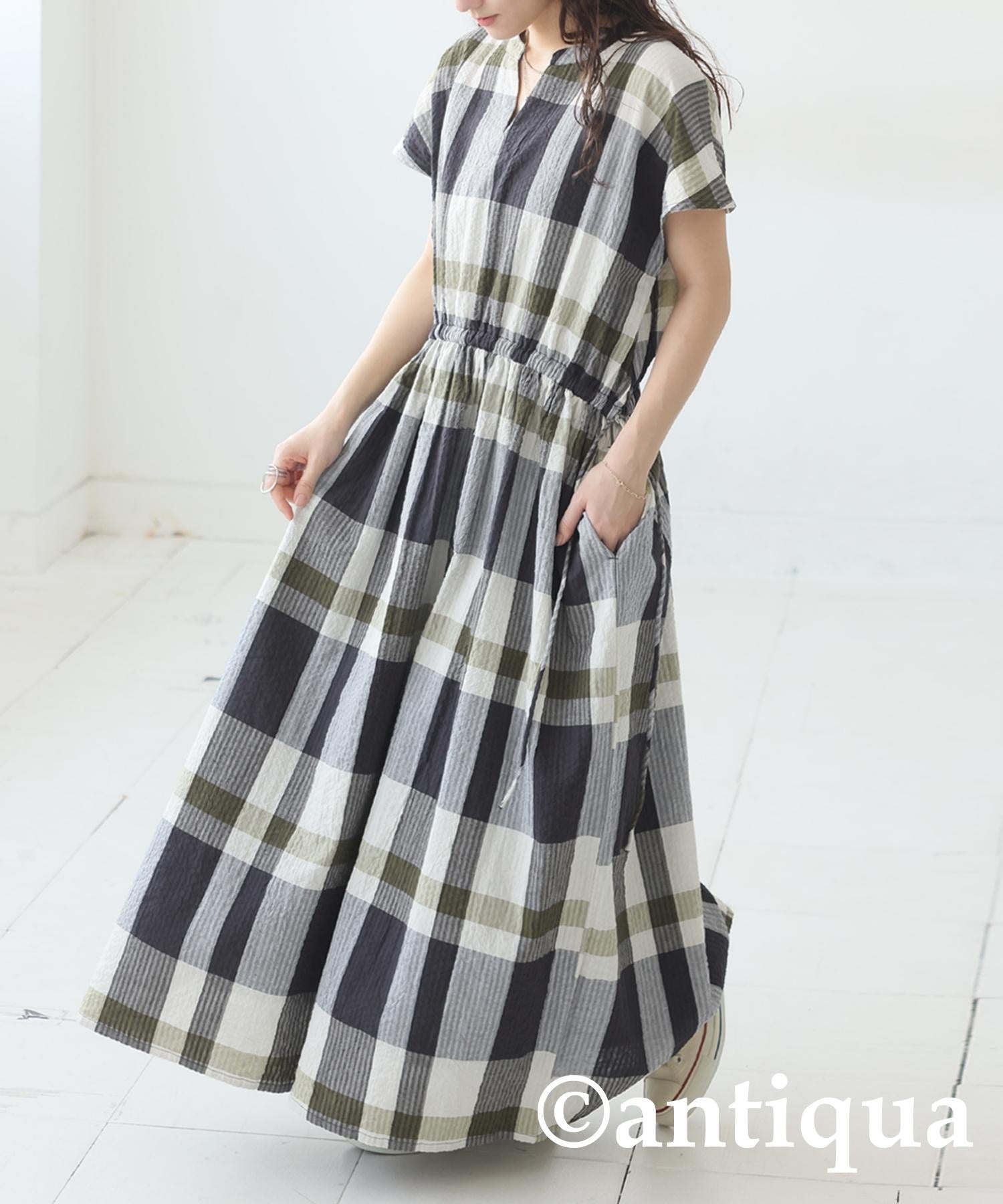 Ladies Indian Cotton Check Dress | Japanese fashion brand ANTIQUA Official 