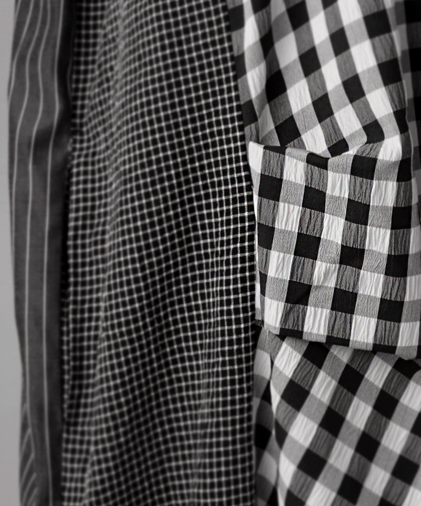 Ladies short sleeves long casual dress Gingham check × vertical stripes