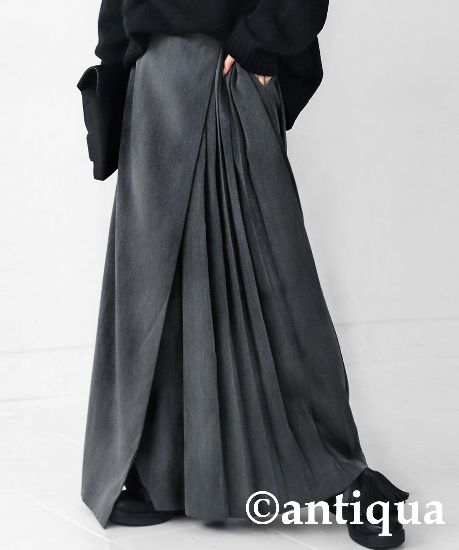 PS-00328 Ladies Half-Pleated Wrap Skirt Pants - Main Image