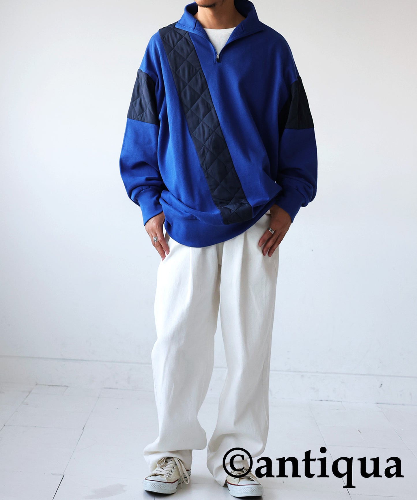 Half Zip Different Material Pullover Men's