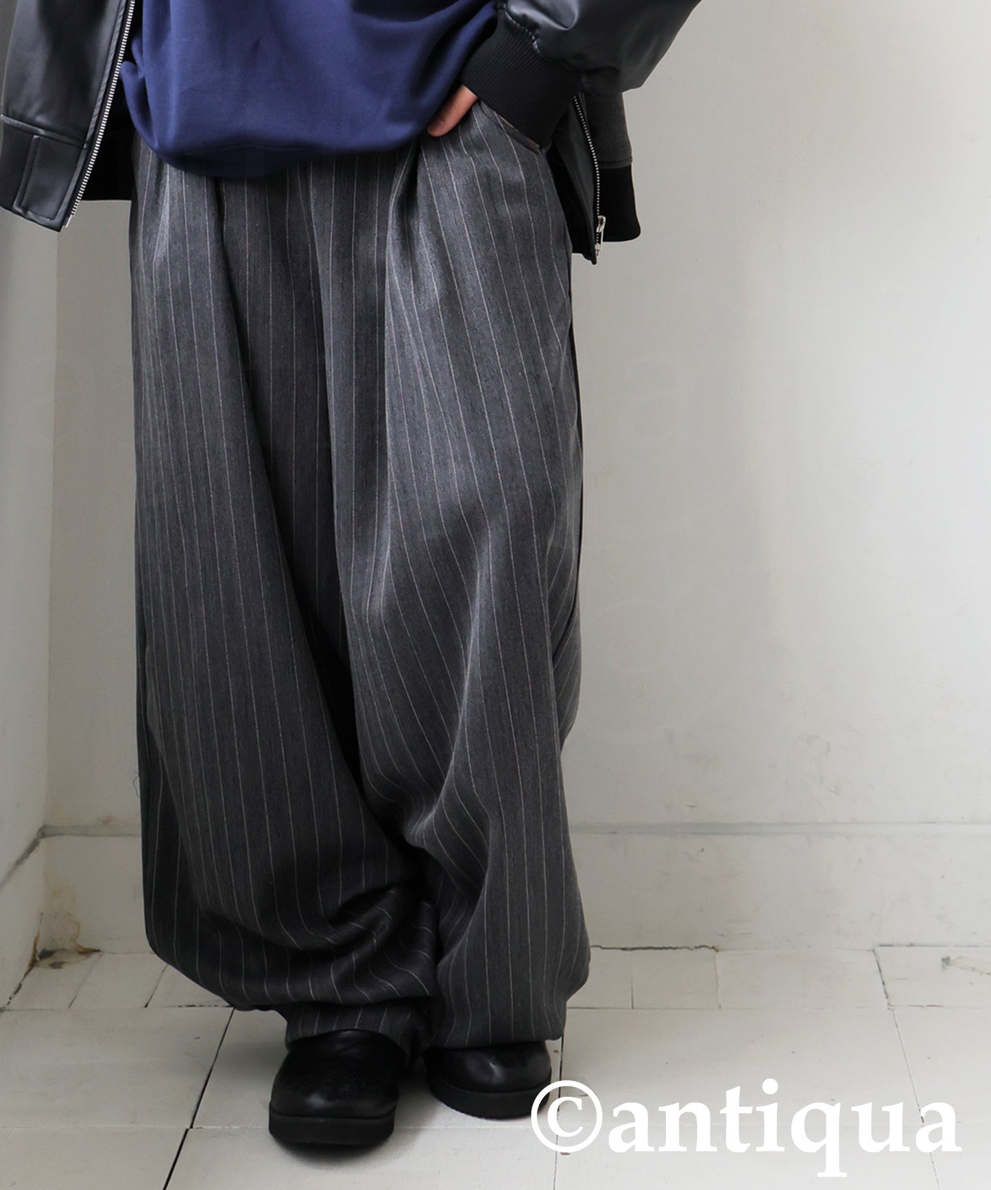 Herringbone Pattern Tuck Wide Pants Men's