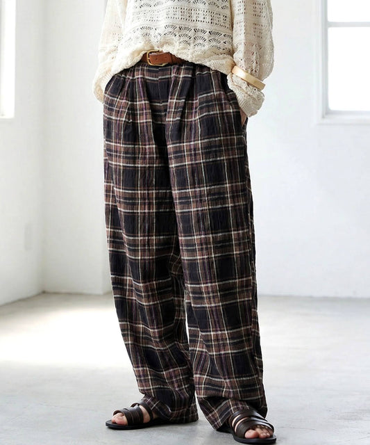 Indian Cotton Checkered Wide-Leg Pants Ladies