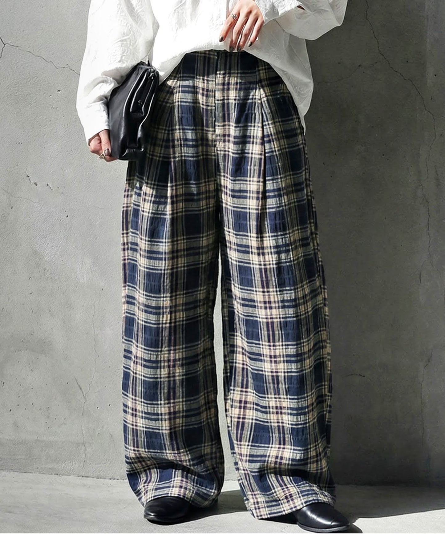 Indian Cotton Checkered Wide-Leg Pants Ladies