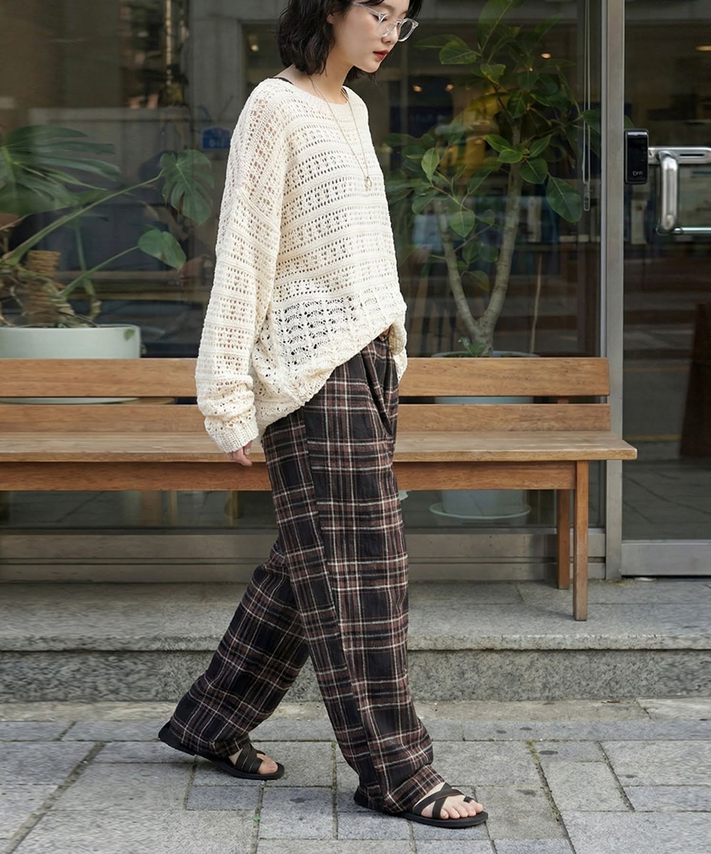 Indian Cotton Checkered Wide-Leg Pants Ladies