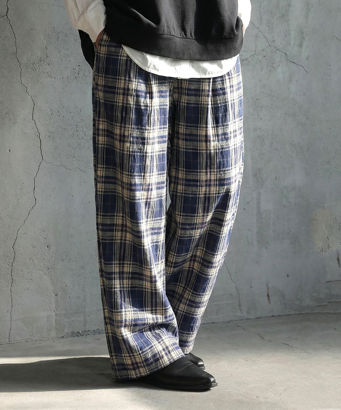 Indian Cotton Checkered Wide-Leg Pants Ladies