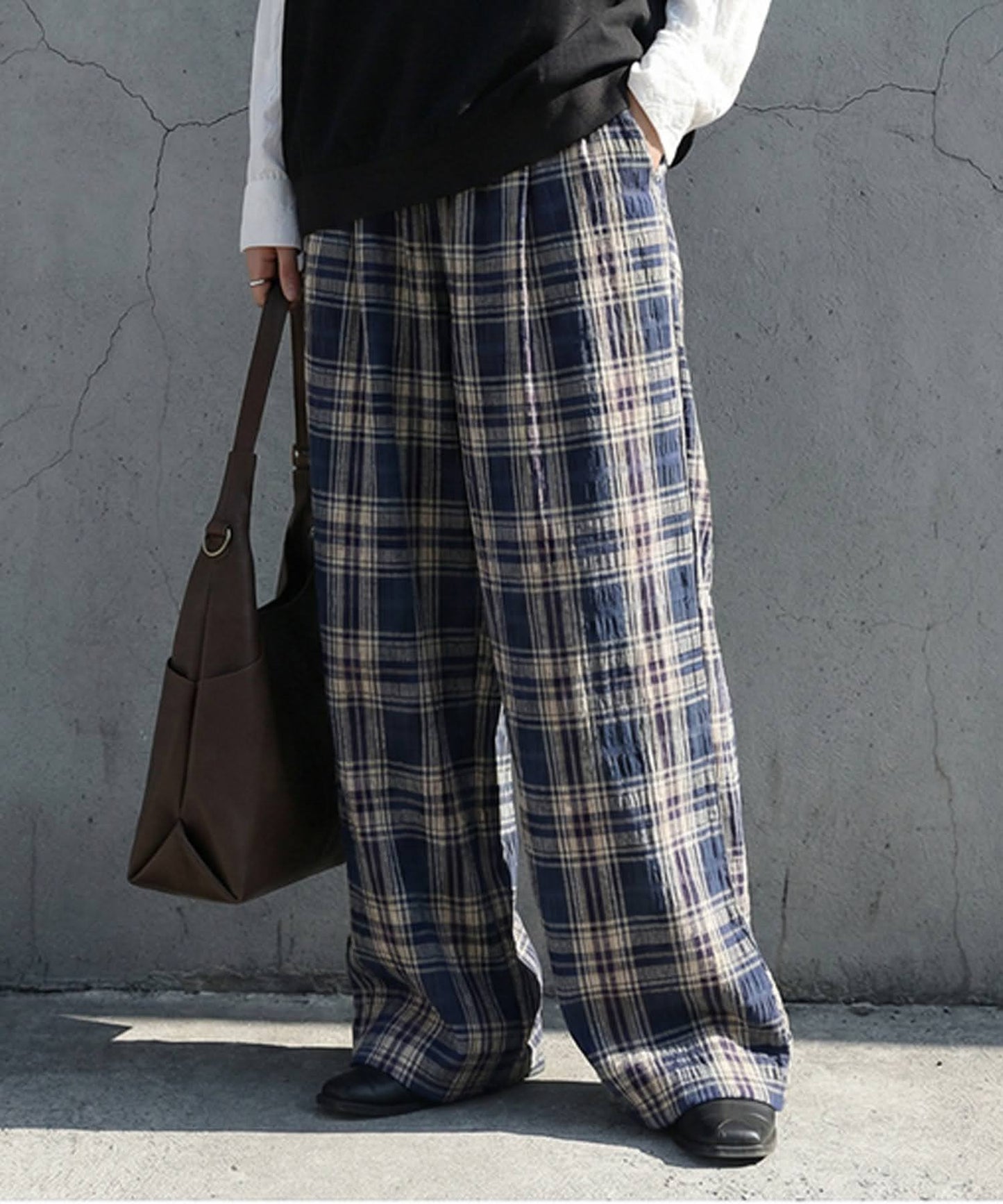 Indian Cotton Checkered Wide-Leg Pants Ladies