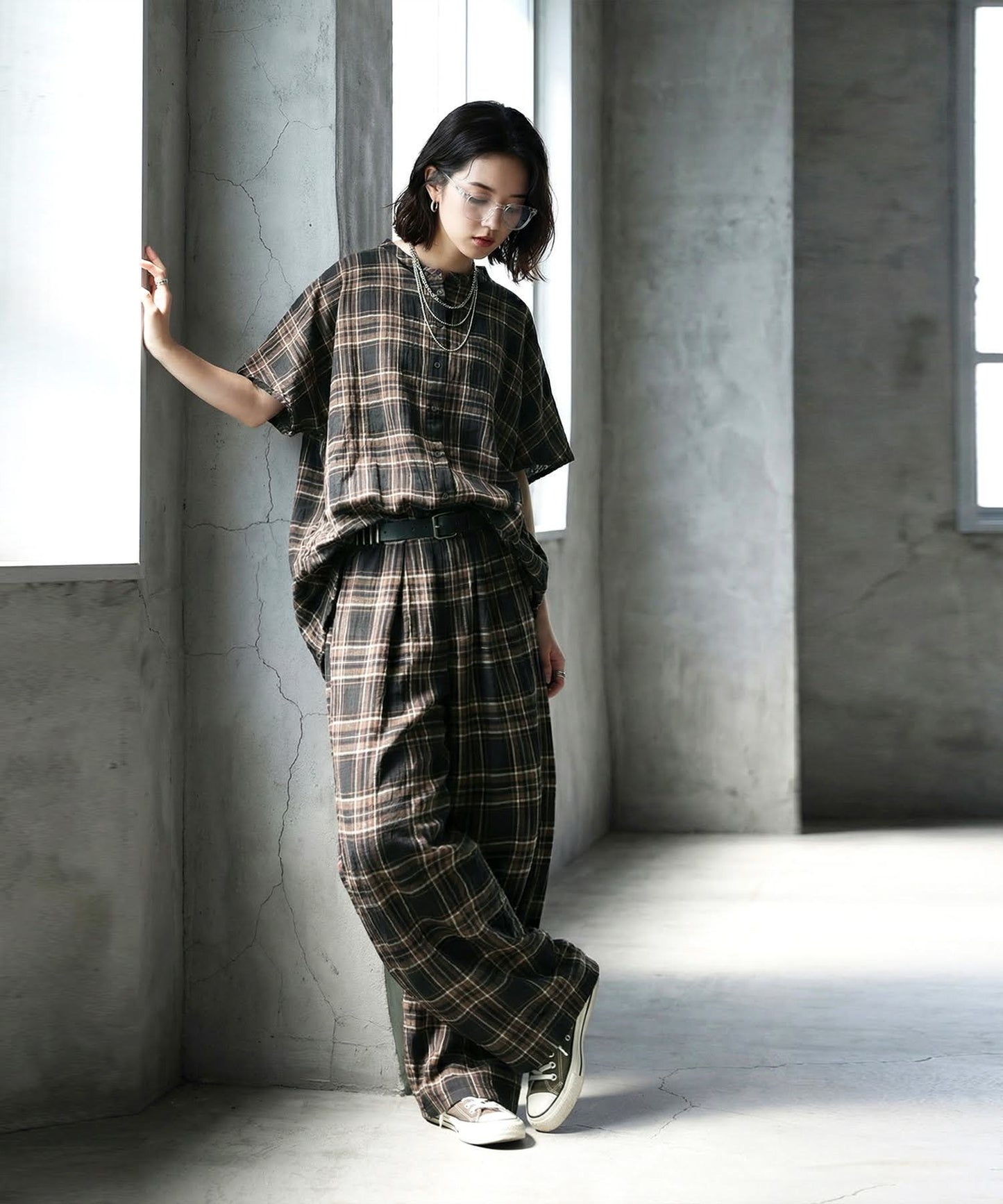 Indian Cotton Checkered Wide-Leg Pants Ladies