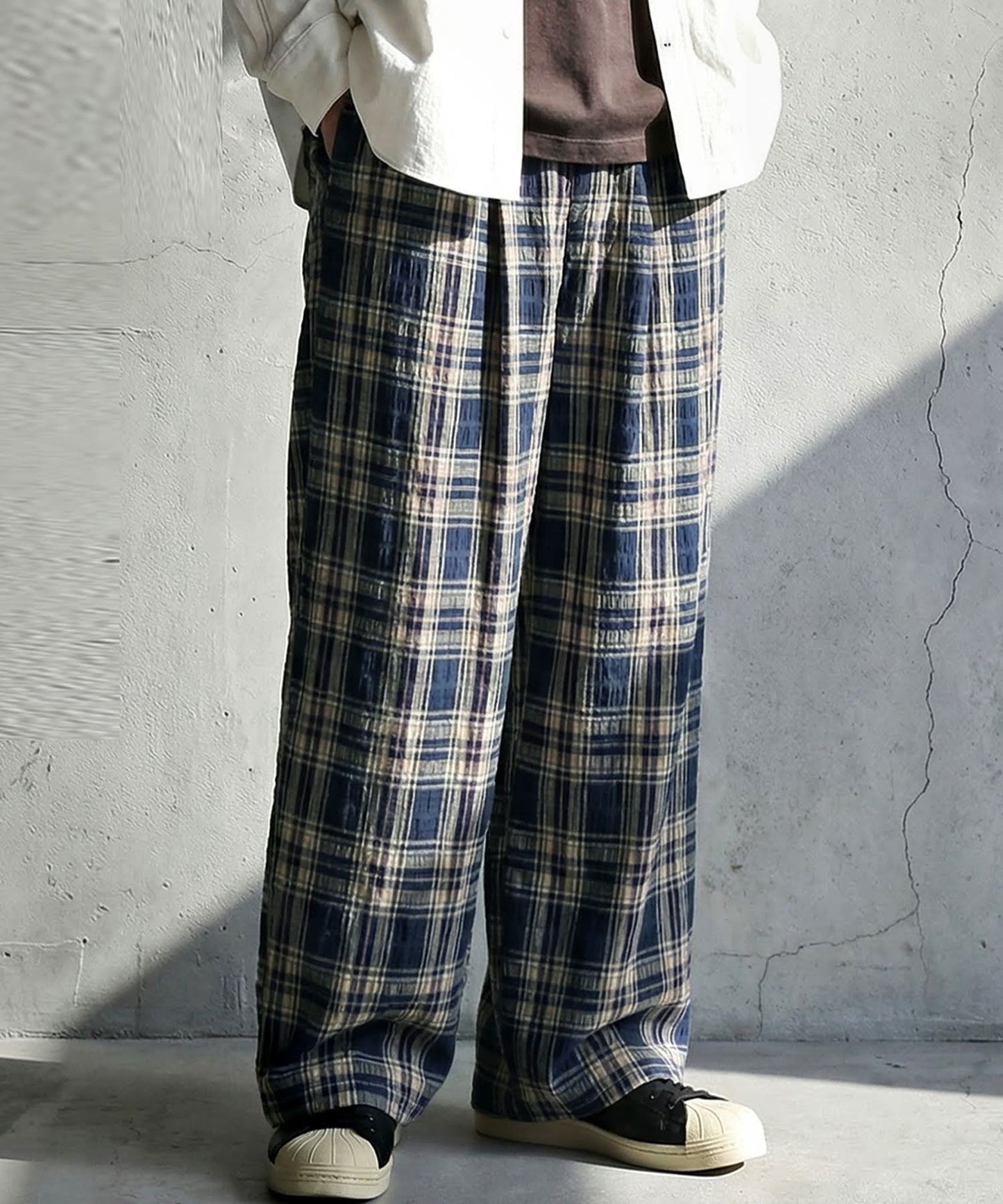 Indian Cotton Checkered Wide-Leg Pants Men’s