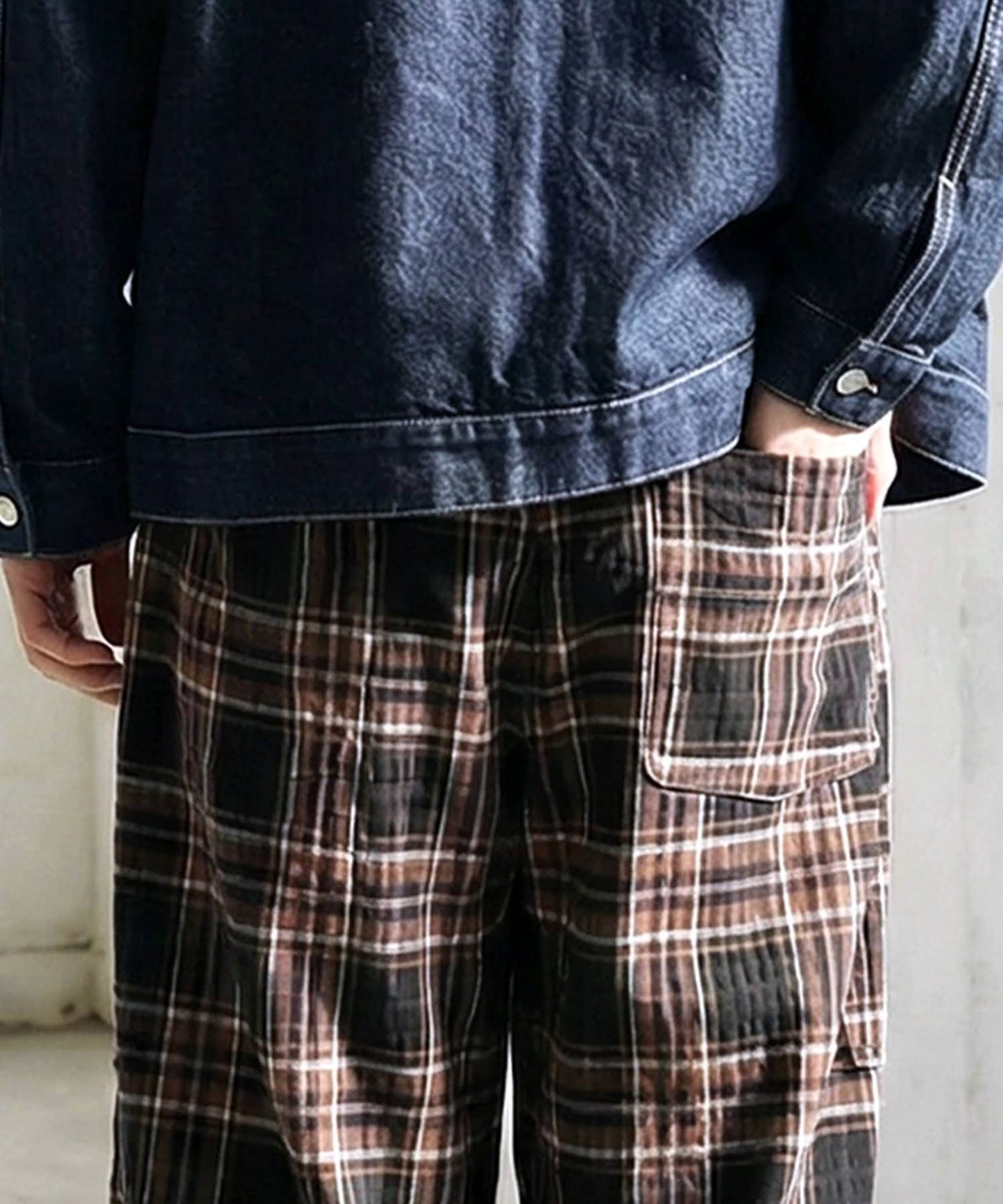 Indian Cotton Checkered Wide-Leg Pants Men’s