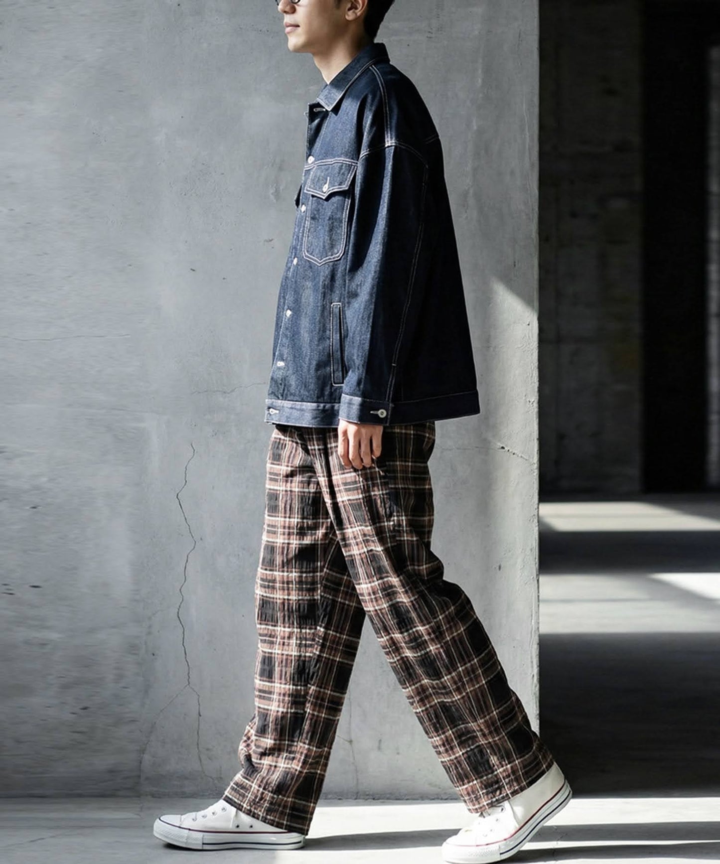 Indian Cotton Checkered Wide-Leg Pants Men’s