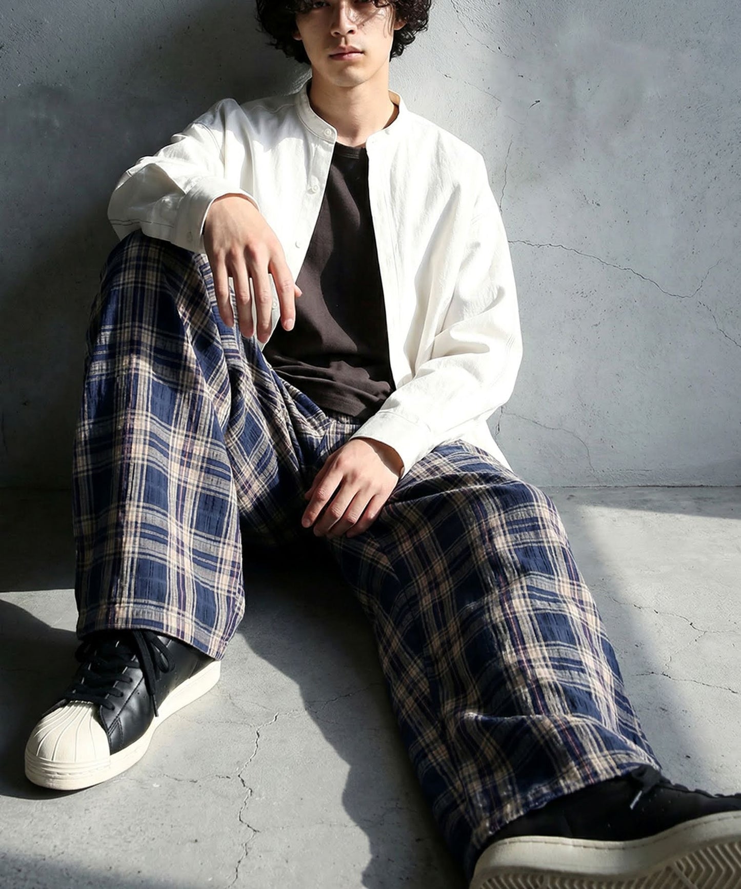 Indian Cotton Checkered Wide-Leg Pants Men’s