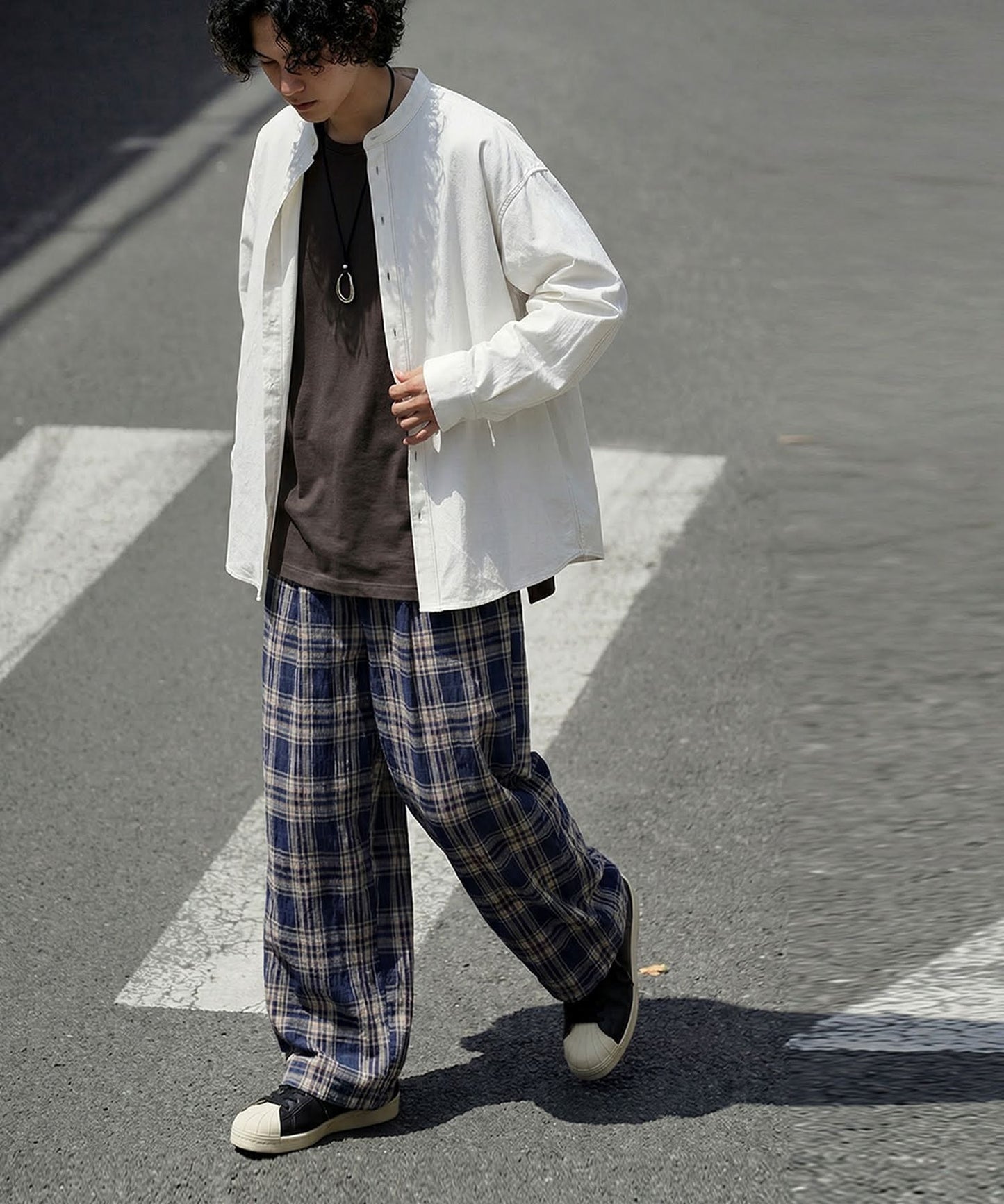 Indian Cotton Checkered Wide-Leg Pants Men’s