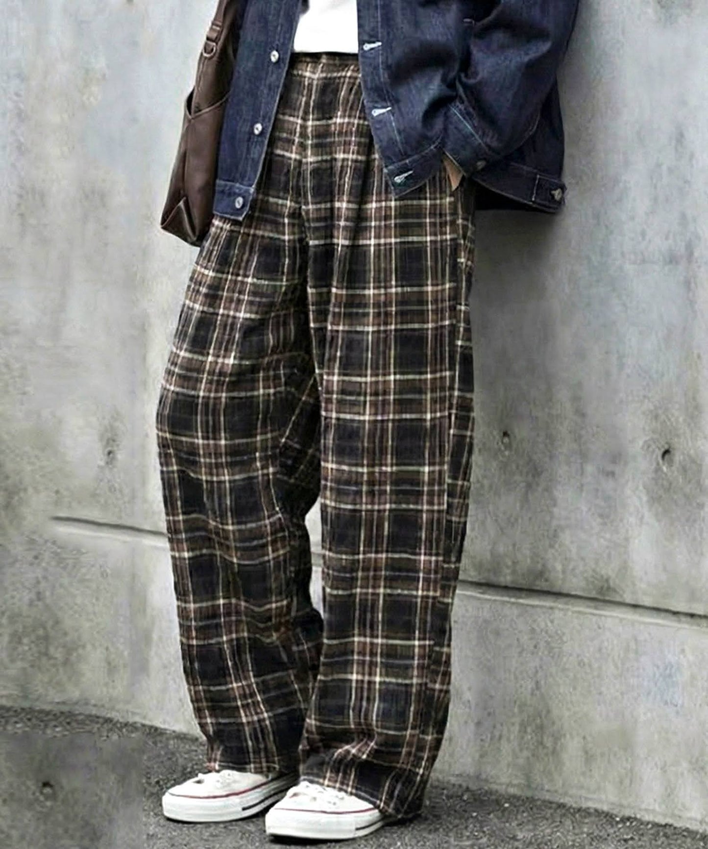 Indian Cotton Checkered Wide-Leg Pants Men’s