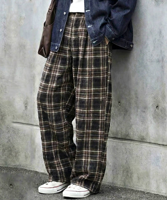 Indian Cotton Checkered Wide-Leg Pants Men’s