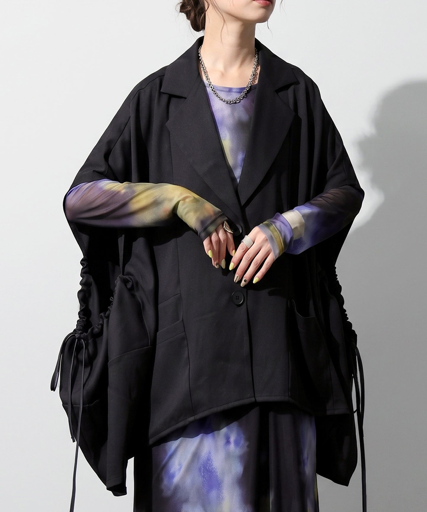 OWNth Drawstring Design Poncho-Style Asymmetrical Tailored Jacket Ladies