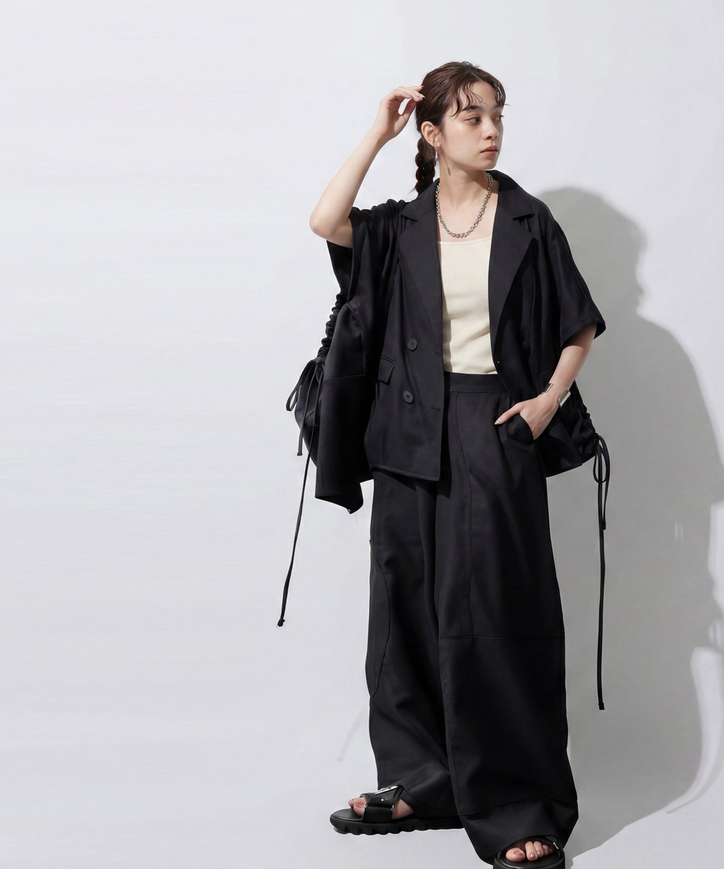 OWNth Drawstring Design Poncho-Style Asymmetrical Tailored Jacket Ladies