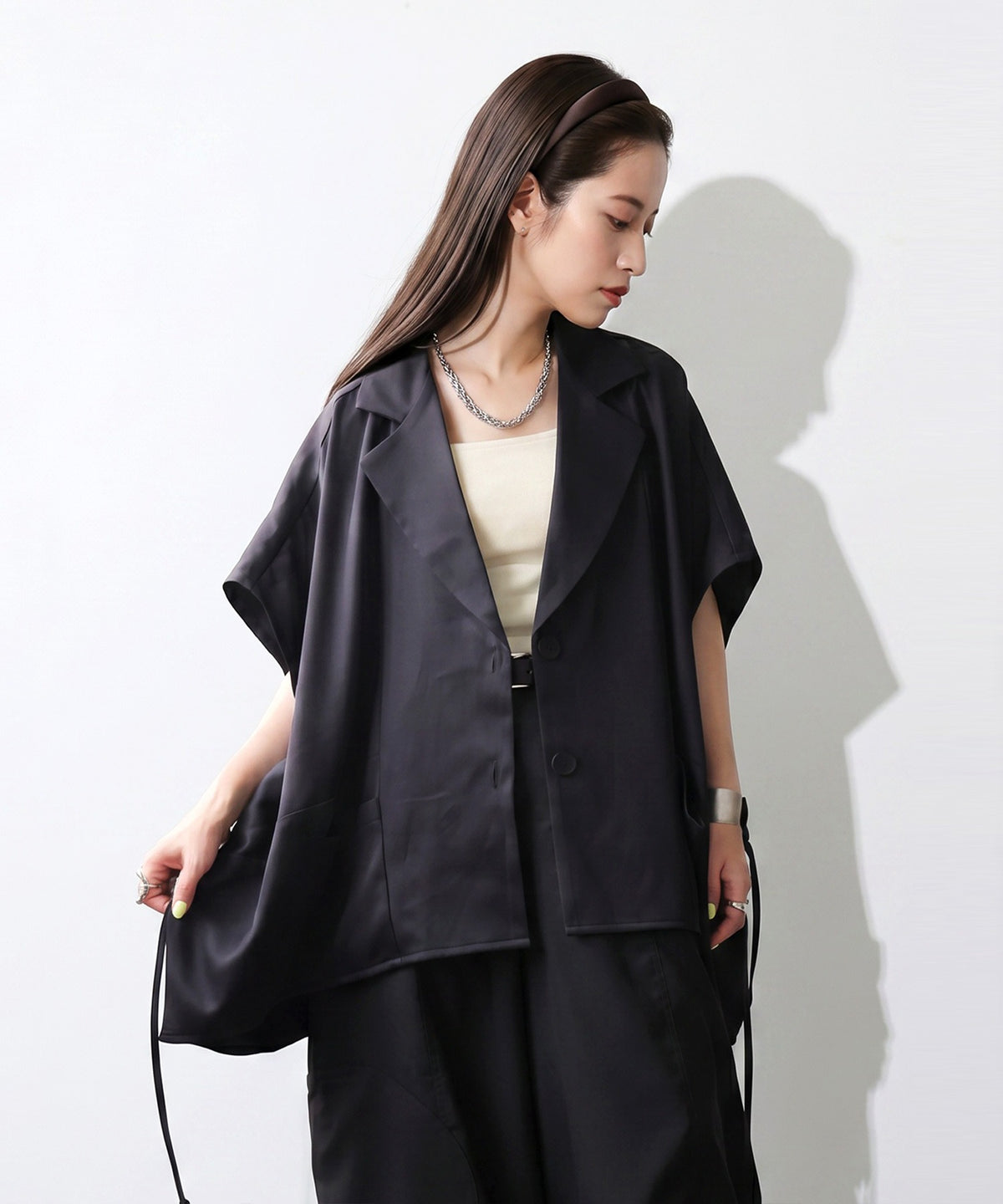 OWNth Drawstring Design Poncho-Style Asymmetrical Tailored Jacket Ladies