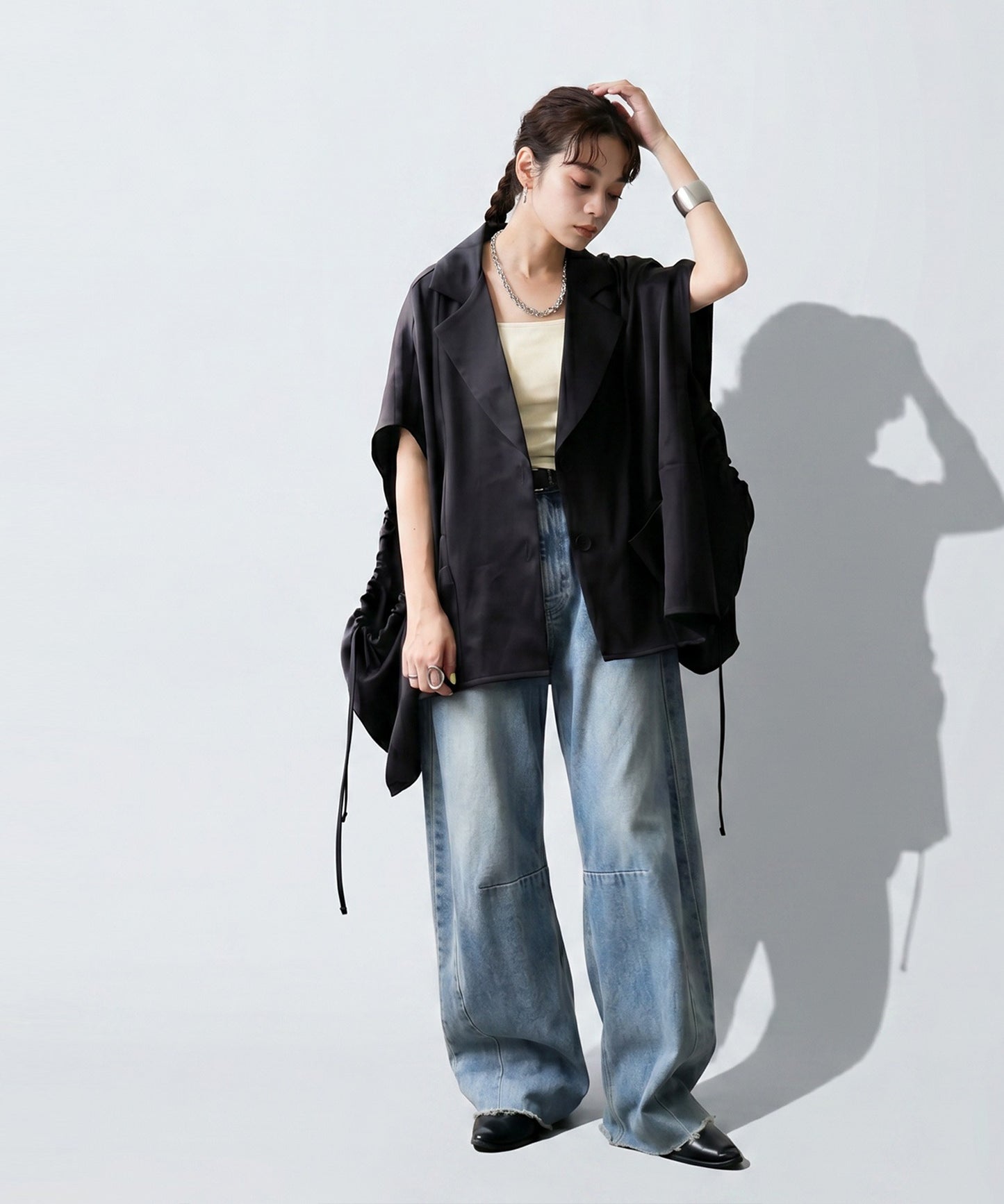 OWNth Drawstring Design Poncho-Style Asymmetrical Tailored Jacket Ladies