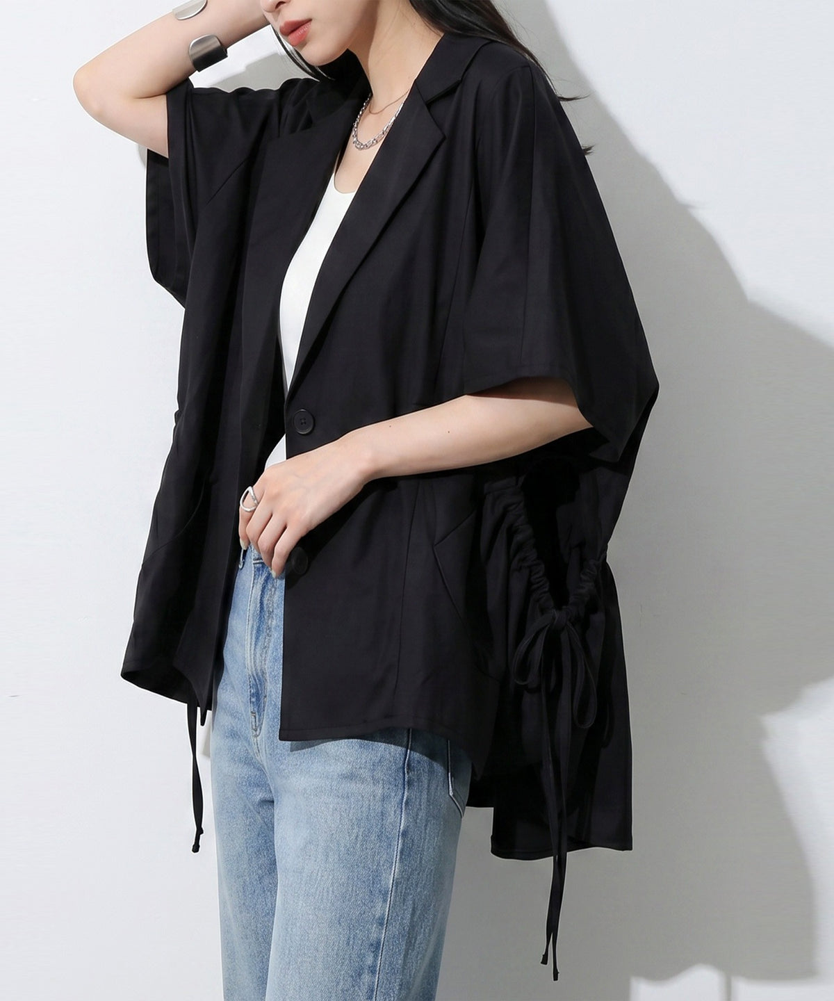 OWNth Drawstring Design Poncho-Style Asymmetrical Tailored Jacket Ladies