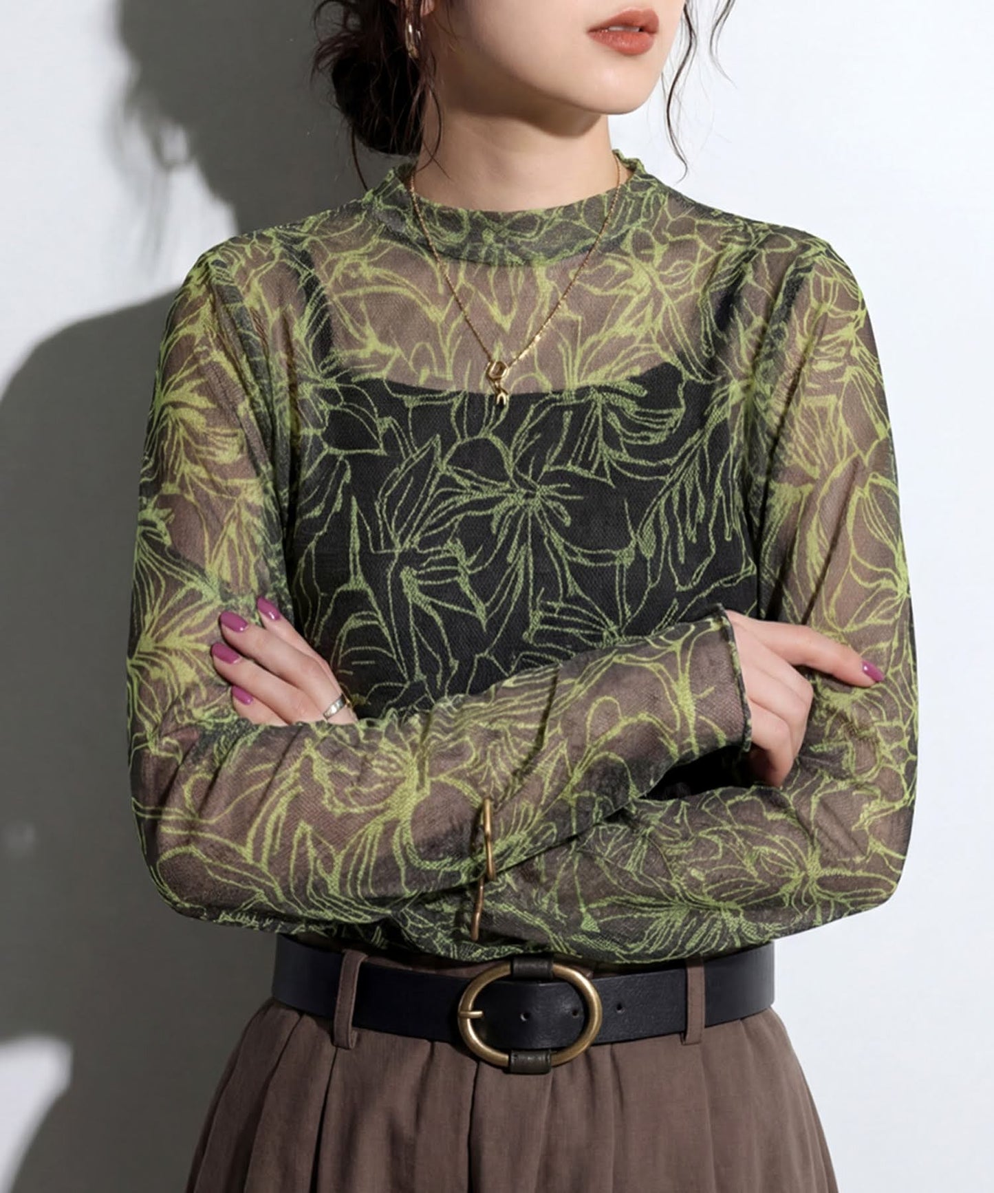 OWNth Floral Print High-Neck Sheer Top Ladies