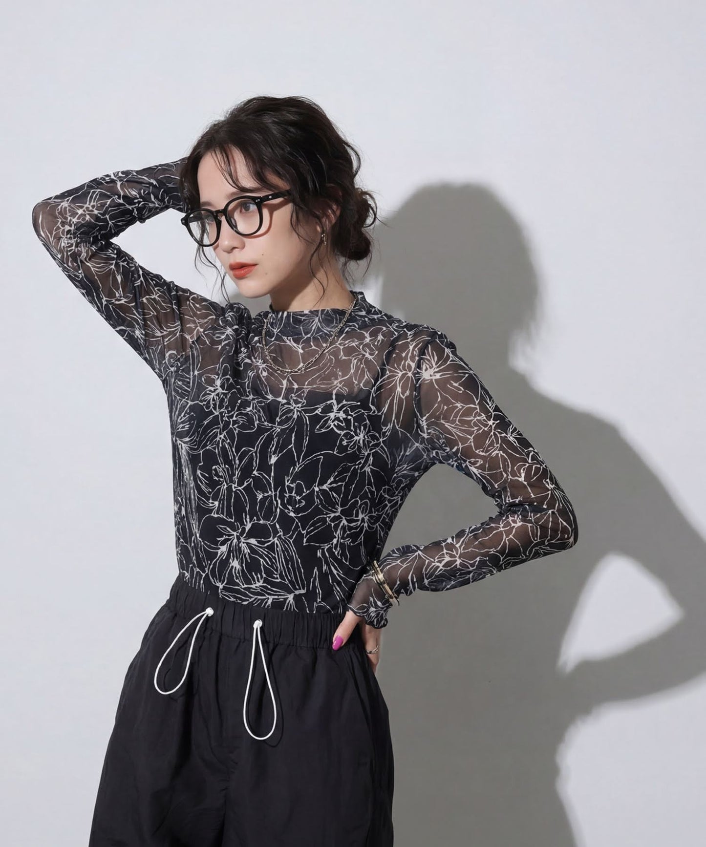 OWNth Floral Print High-Neck Sheer Top Ladies