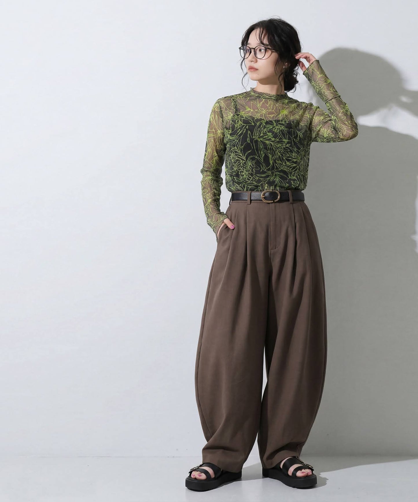 OWNth Floral Print High-Neck Sheer Top Ladies