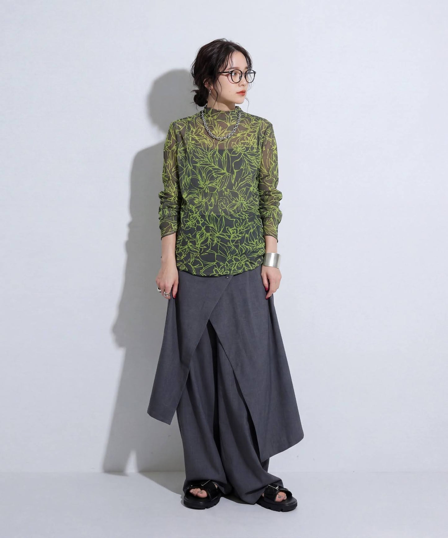 OWNth Floral Print High-Neck Sheer Top Ladies