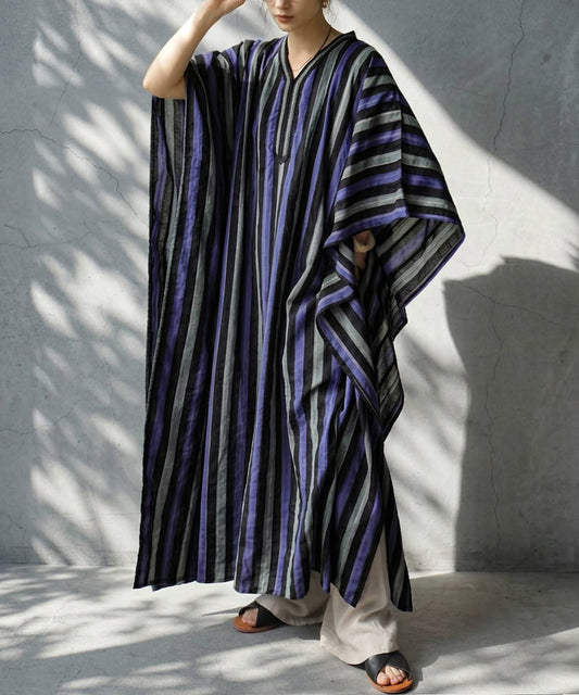 Striped V-Neck Kaftan Dress Ladies
