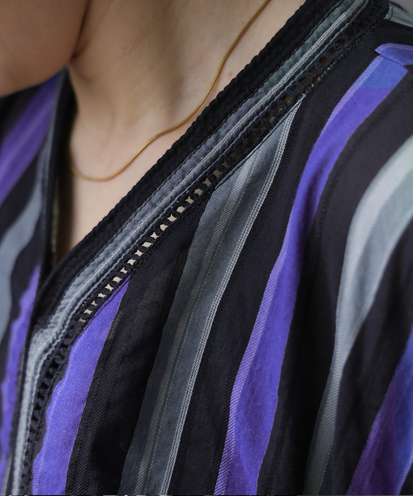Striped V-Neck Kaftan Dress Ladies