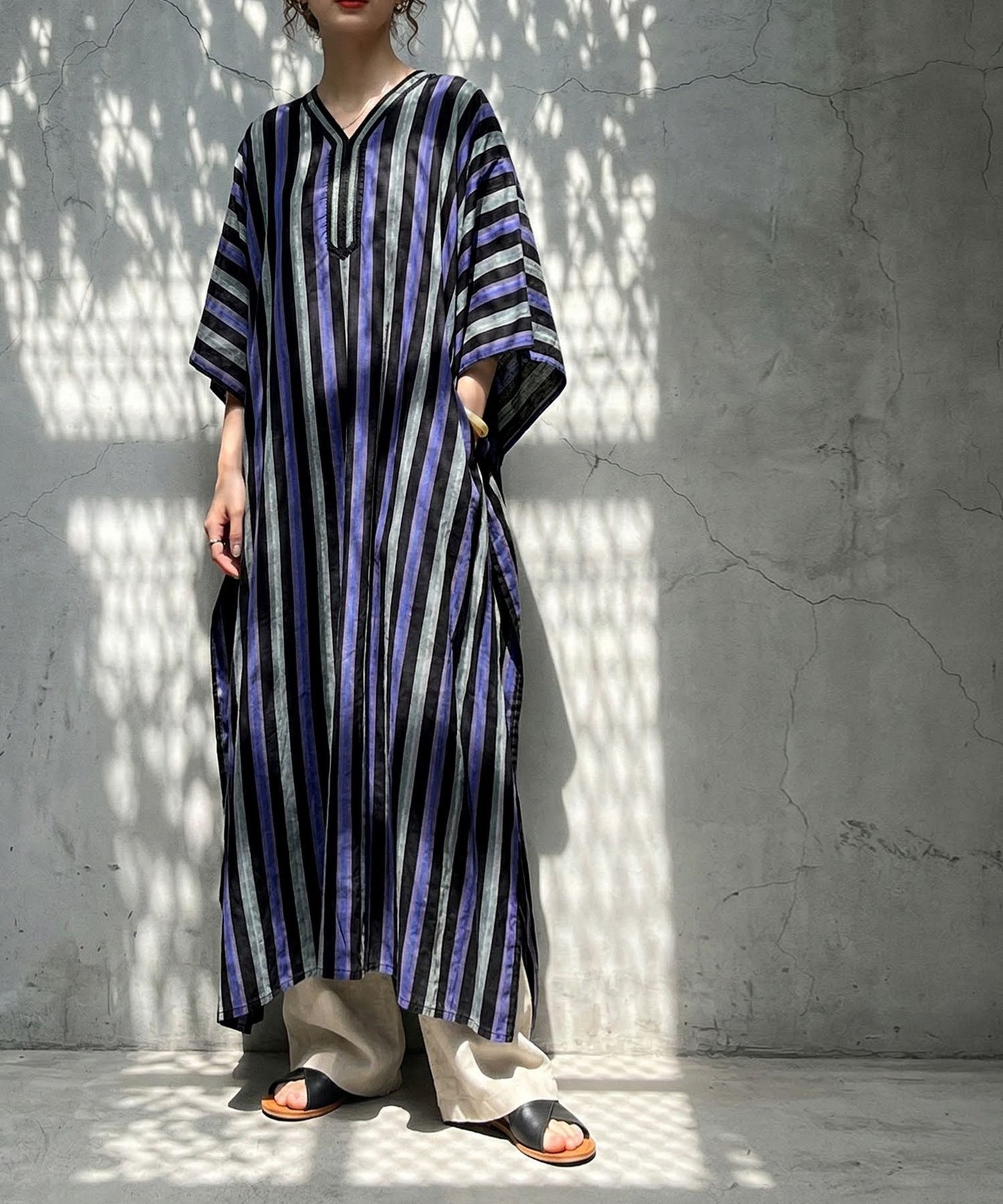 Striped V-Neck Kaftan Dress Ladies