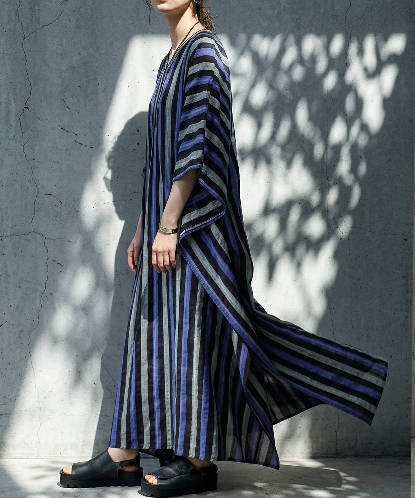 Striped V-Neck Kaftan Dress Ladies