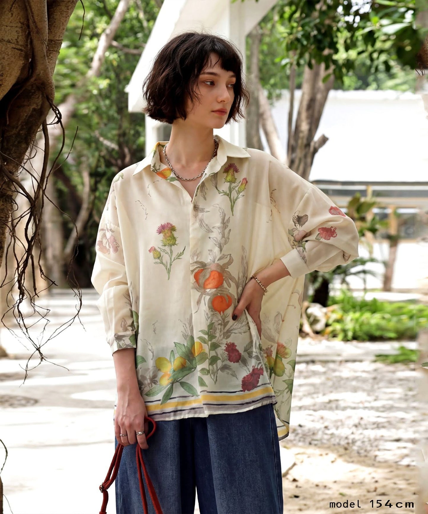 NUUUII Botanical Print Open-Collar Shirt Ladies