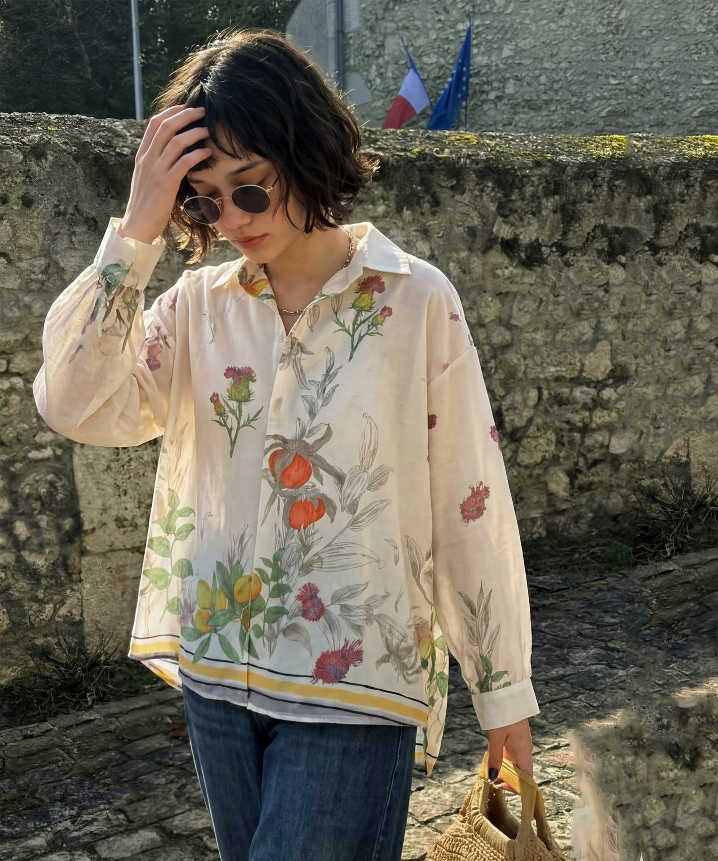 NUUUII Botanical Print Open-Collar Shirt Ladies
