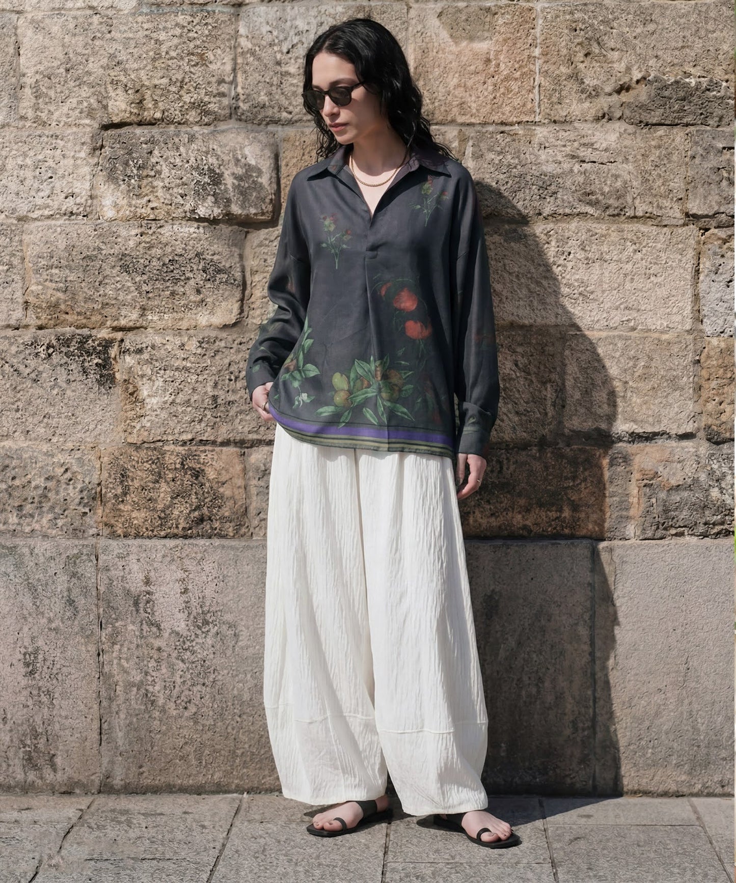 NUUUII Botanical Print Open-Collar Shirt Ladies