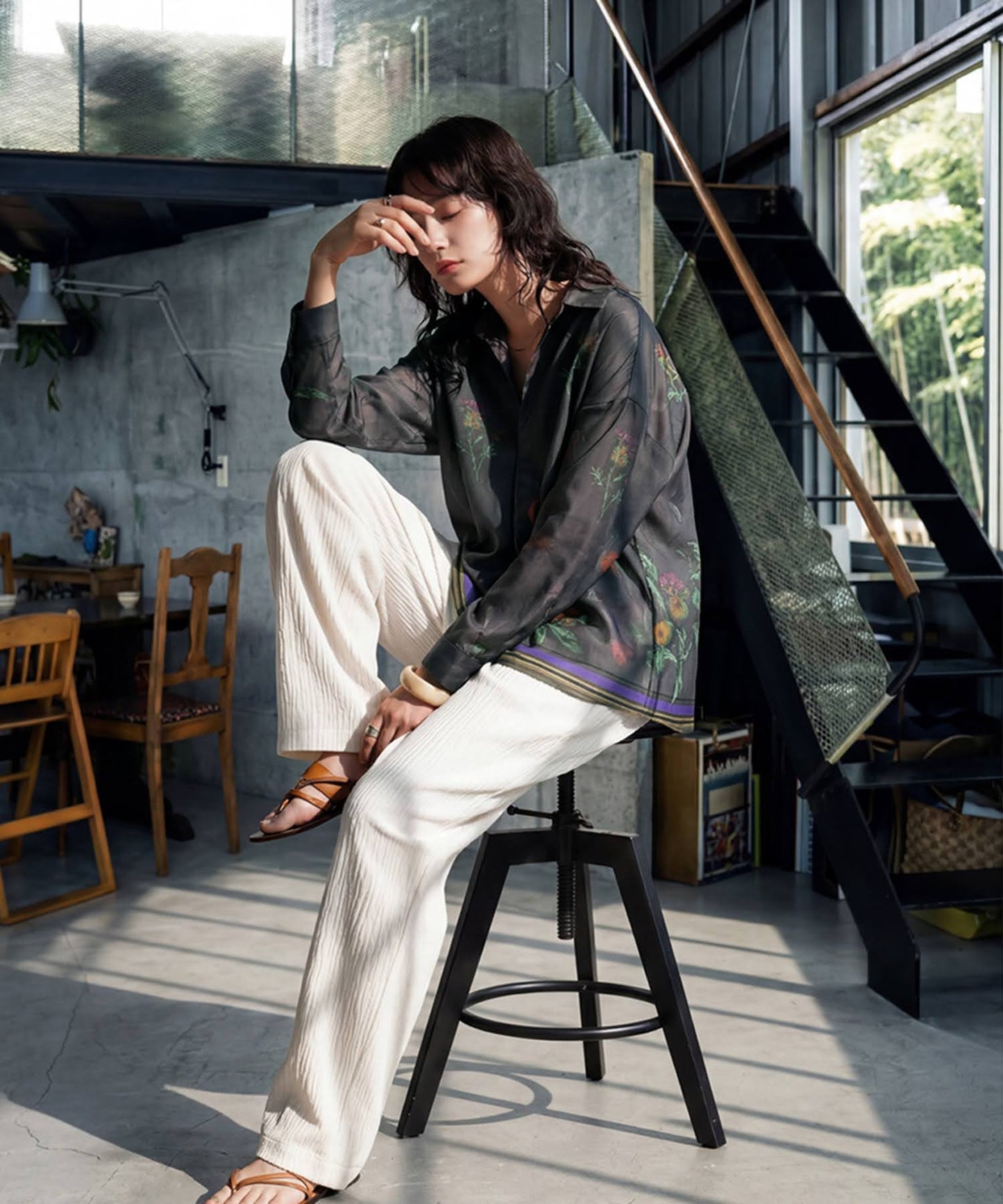 NUUUII Botanical Print Open-Collar Shirt Ladies