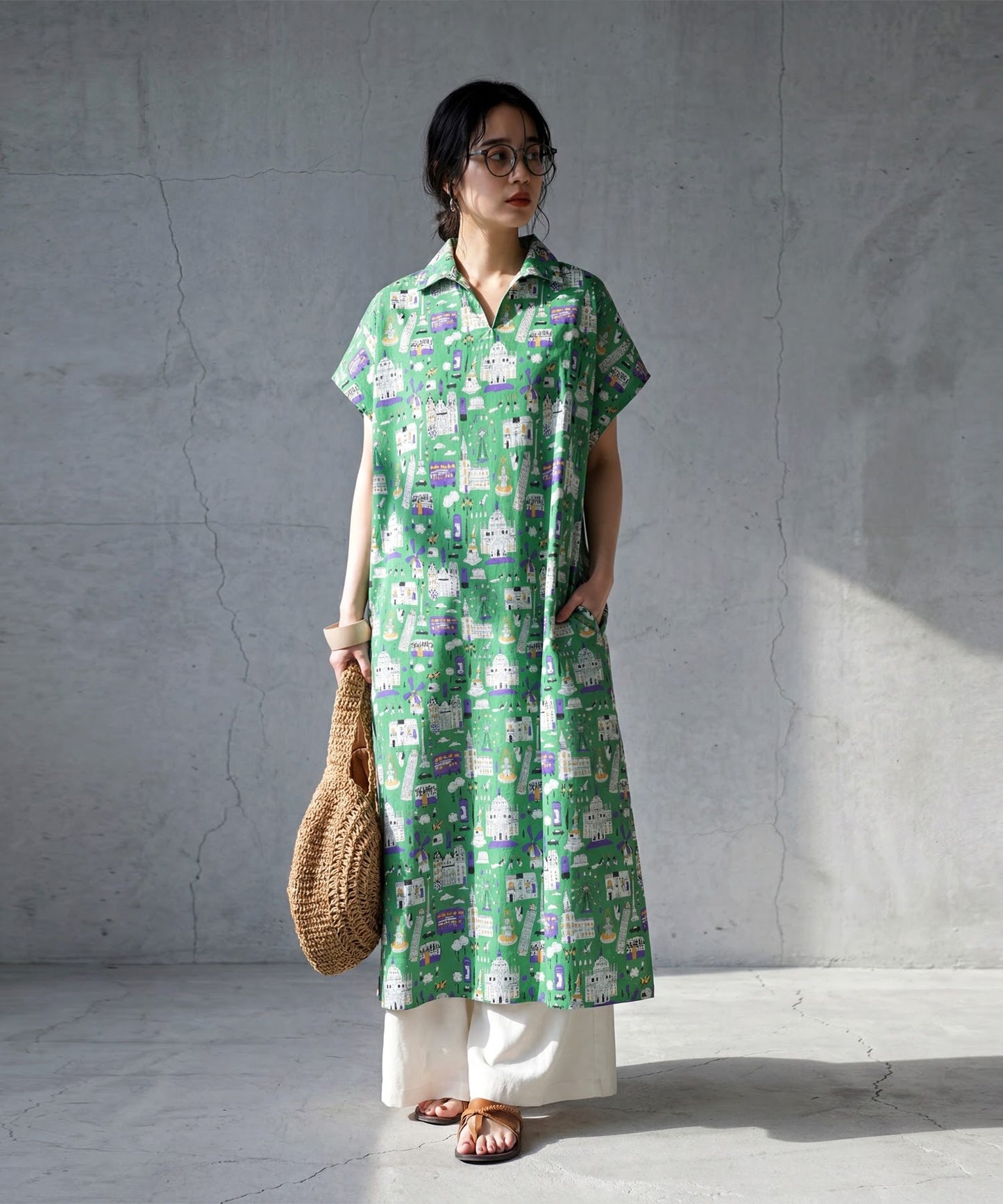 Street Pattern Shirt Dress Ladies