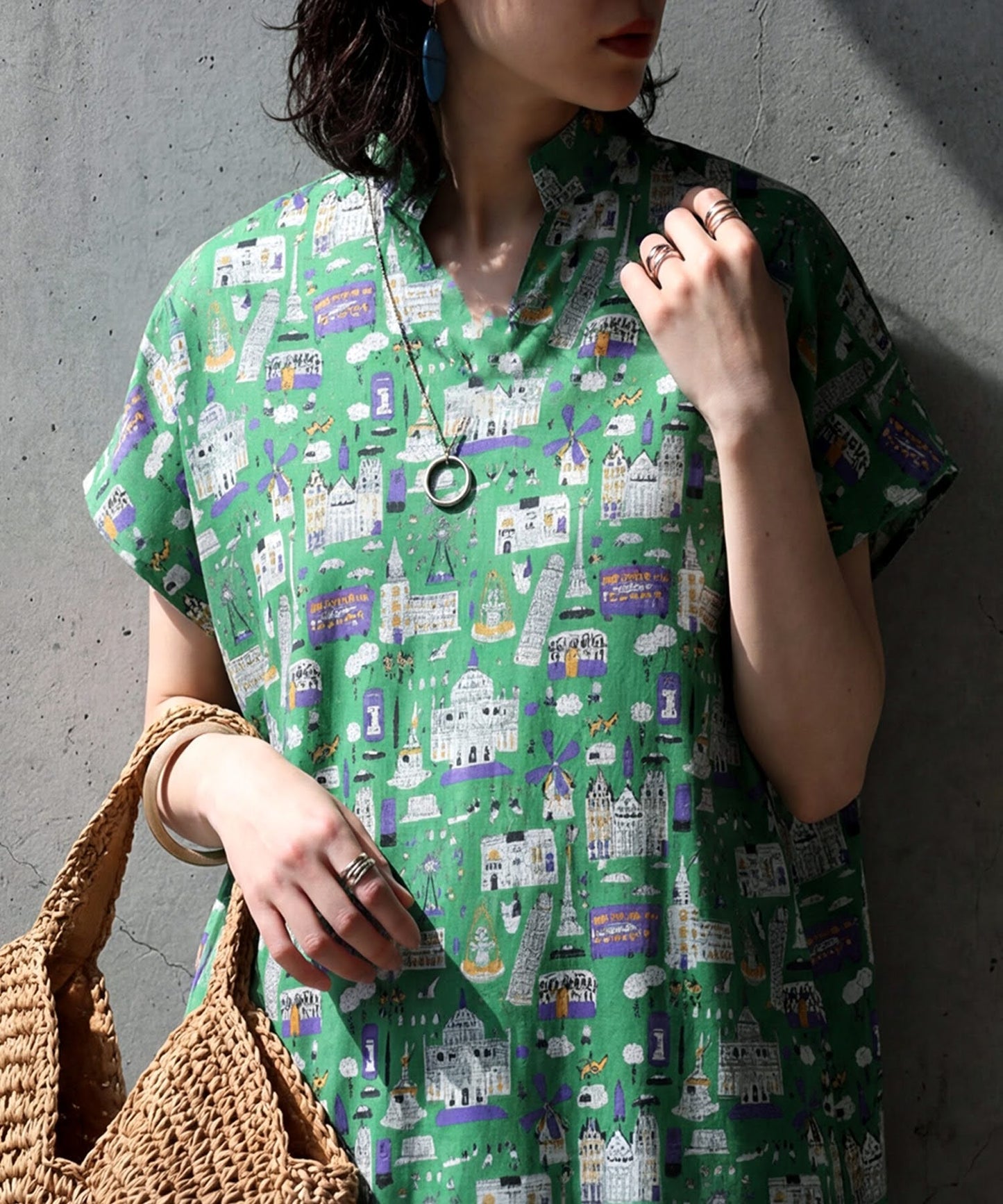 Street Pattern Shirt Dress Ladies