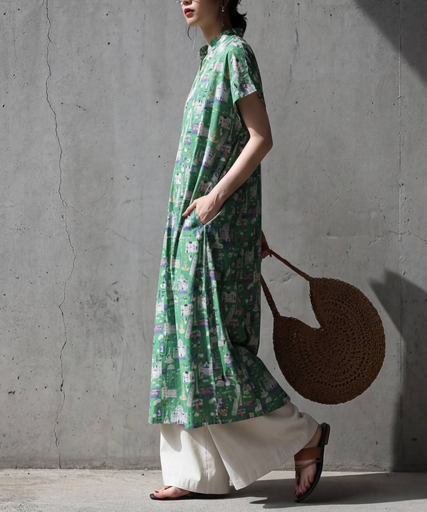 Street Pattern Shirt Dress Ladies