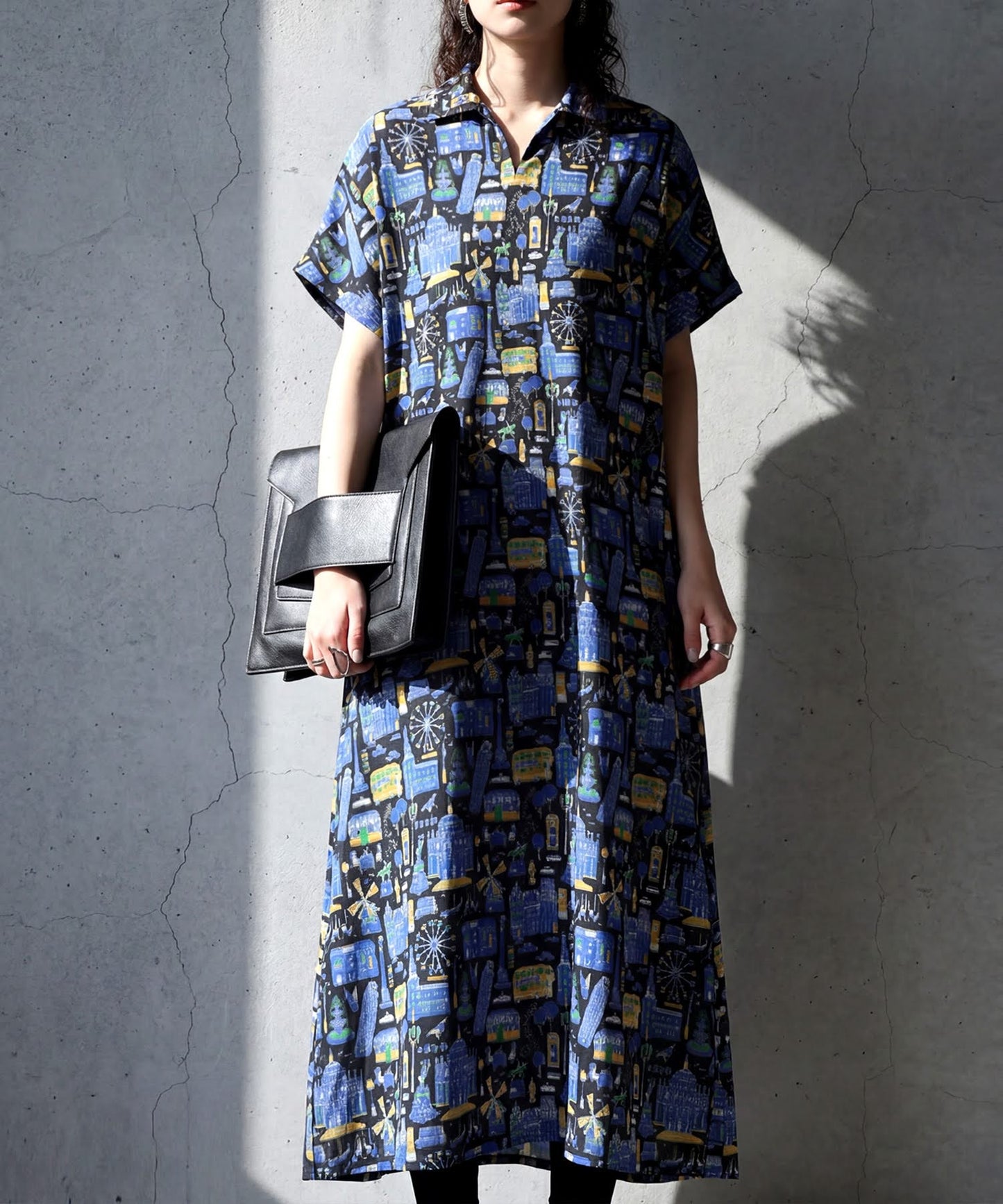Street Pattern Shirt Dress Ladies