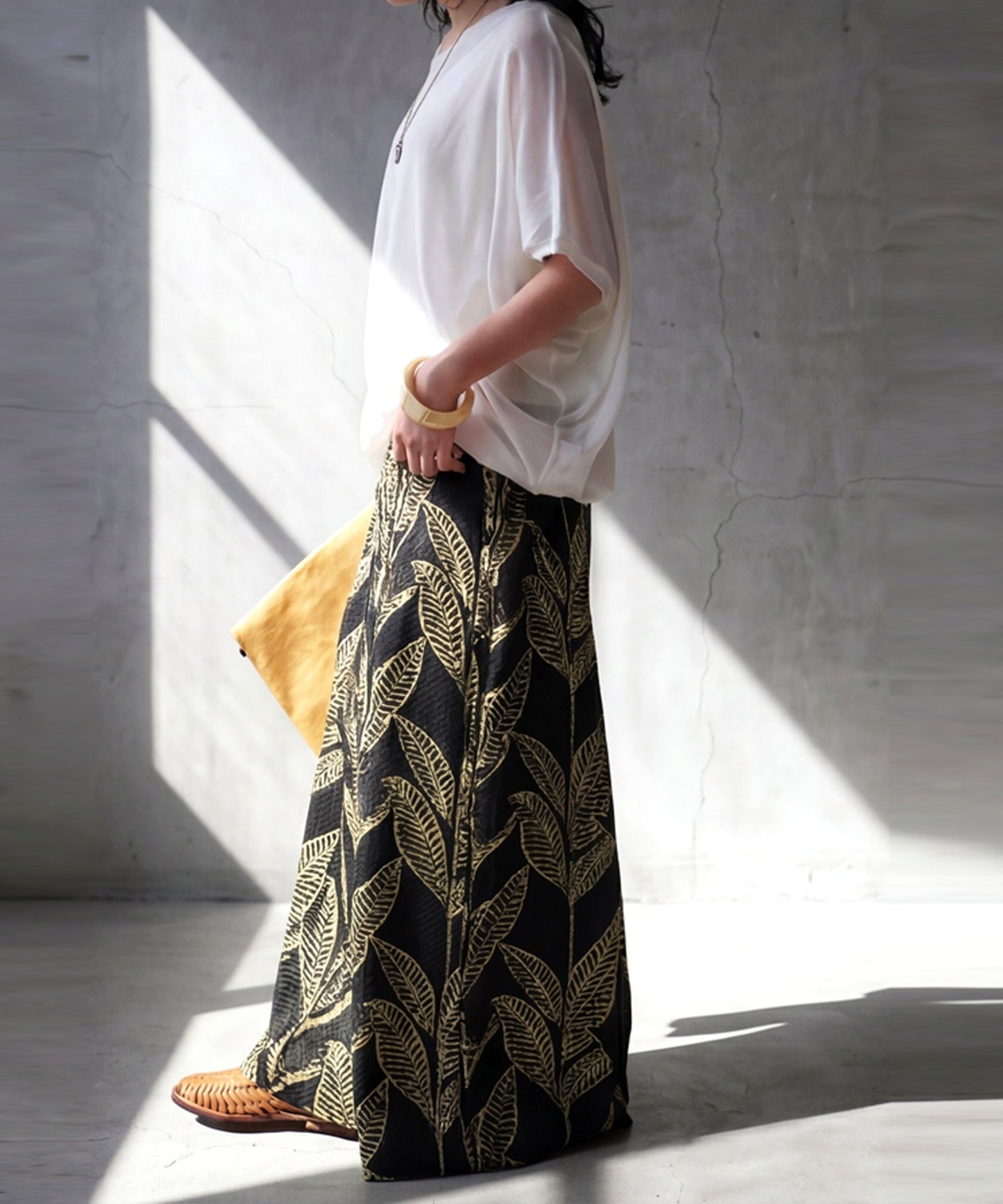 Leaf Print Long Wide-Leg Pants, 100% Cotton Ladies