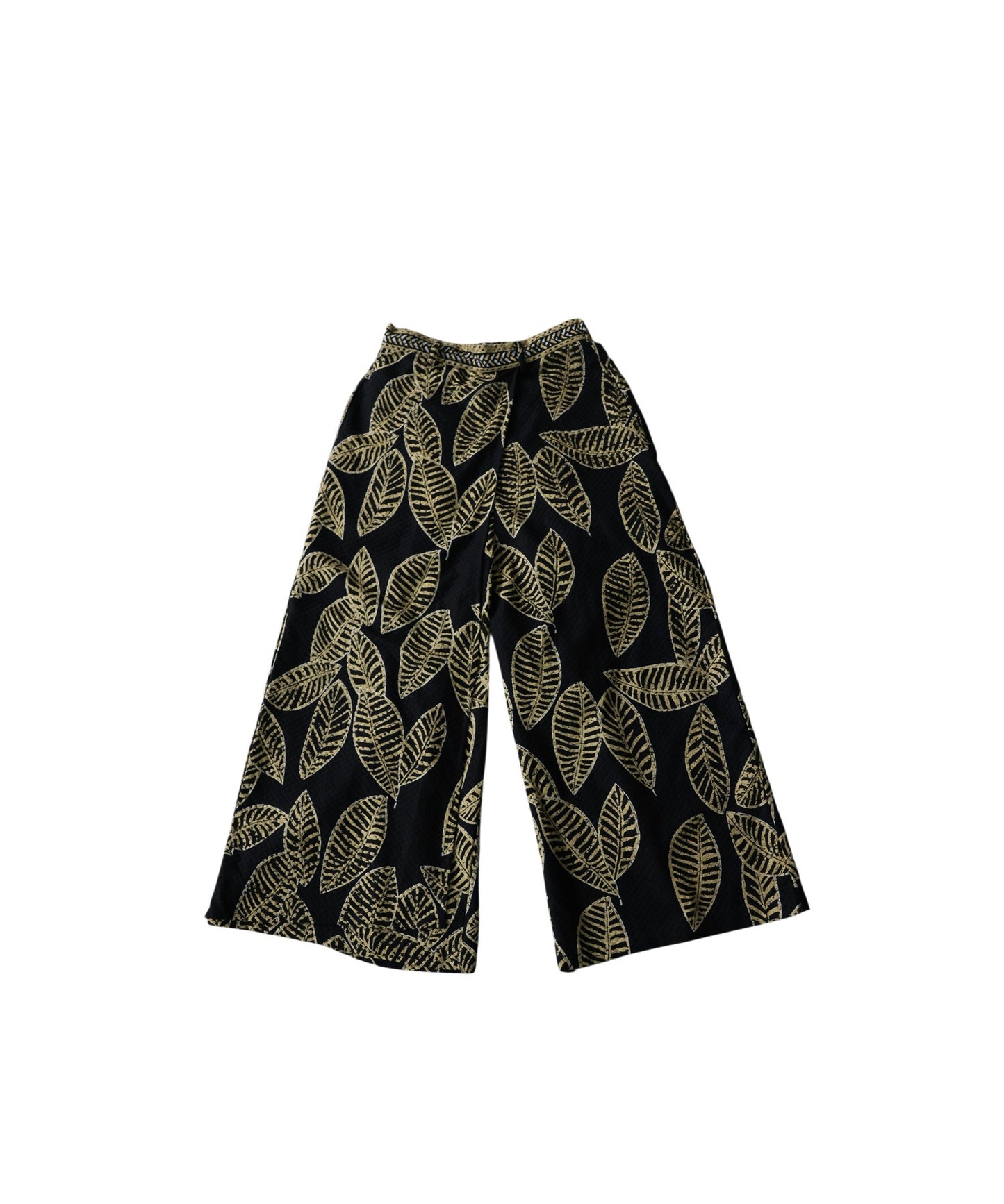 Leaf Print Long Wide-Leg Pants, 100% Cotton Ladies