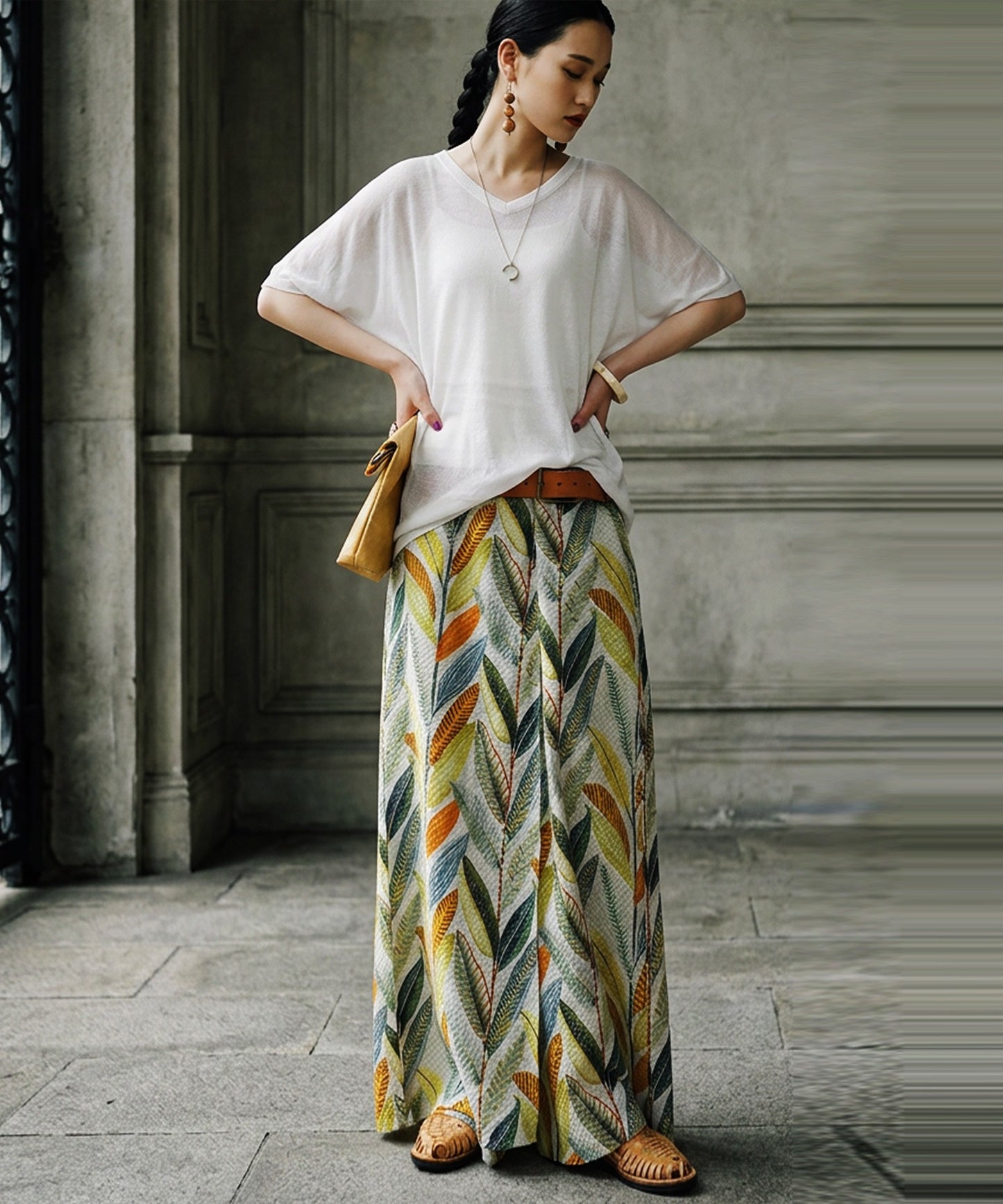 Botanical Print Wrap-Style Pants Ladies