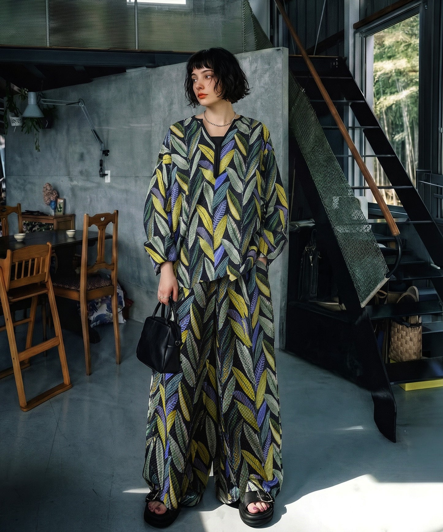 Botanical Print Wrap-Style Pants Ladies