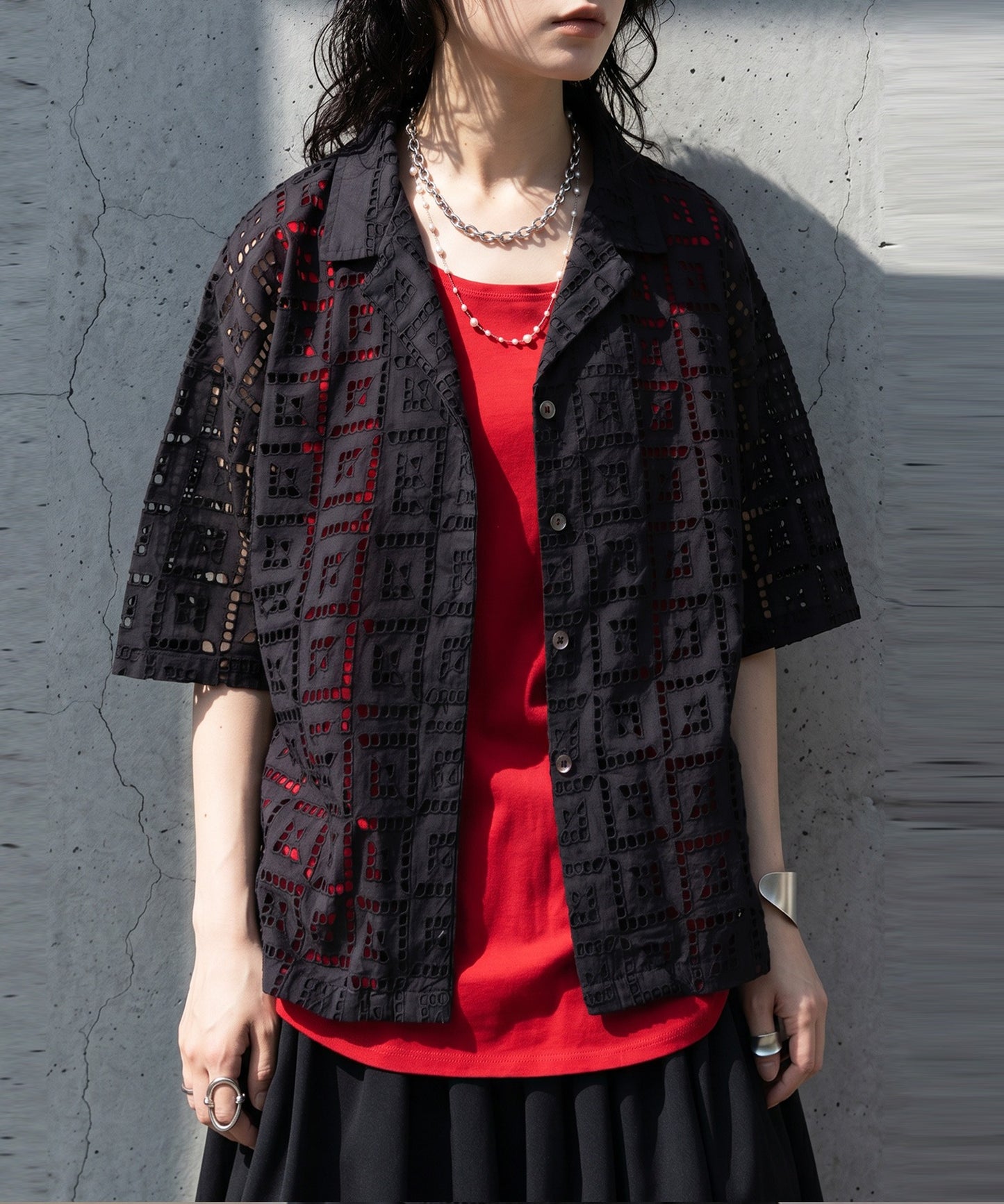 Open-Collar Chiffon Embroidered Shirt Ladies