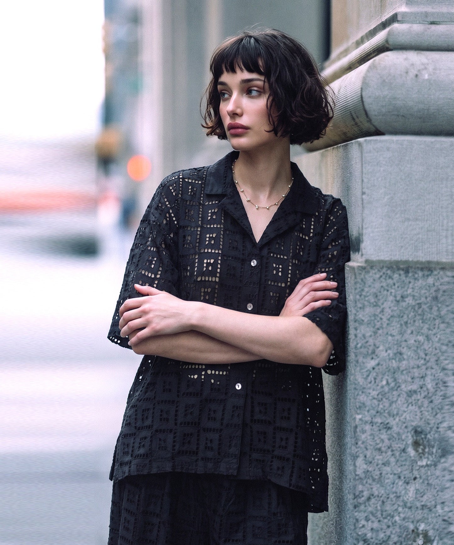 Open-Collar Chiffon Embroidered Shirt Ladies