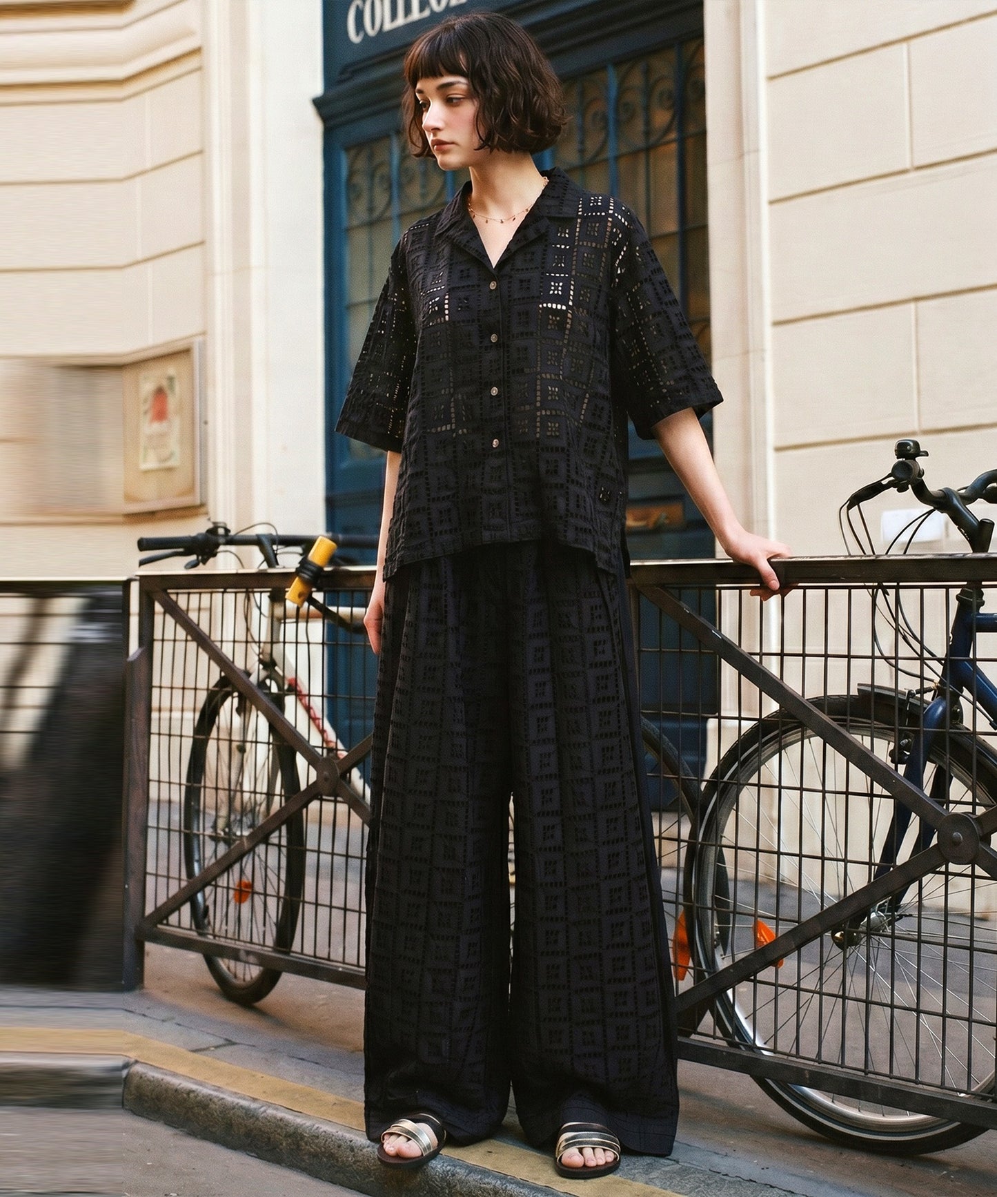Open-Collar Chiffon Embroidered Shirt Ladies