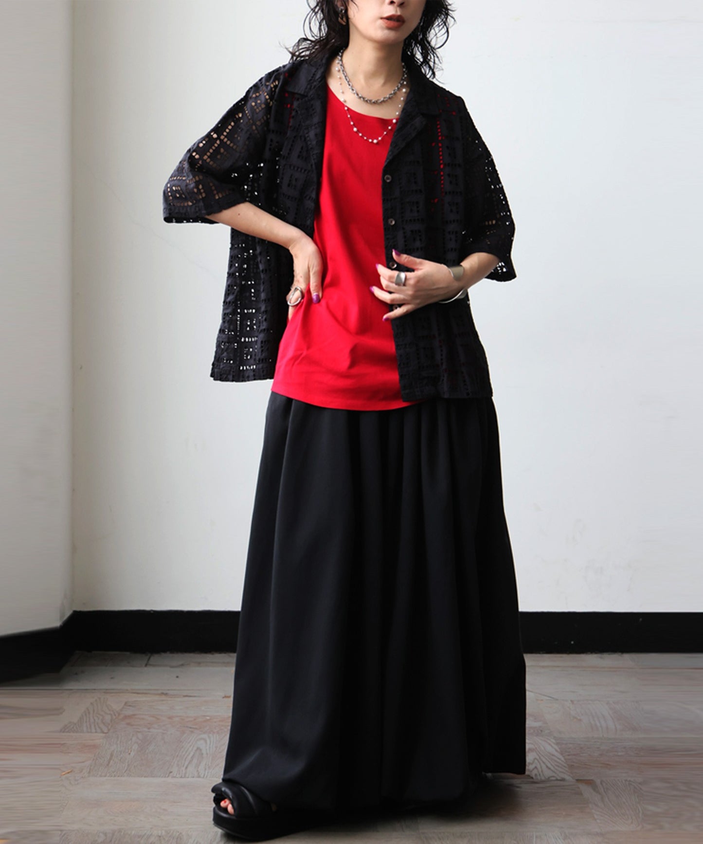 Open-Collar Chiffon Embroidered Shirt Ladies