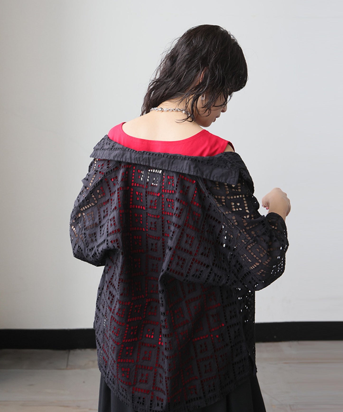 Open-Collar Chiffon Embroidered Shirt Ladies