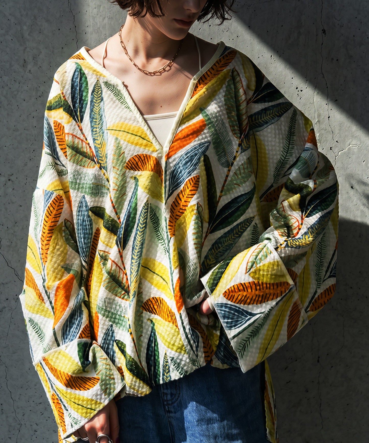 Keyhole Neckline, 100% Cotton, Botanical Print Pullover Ladies